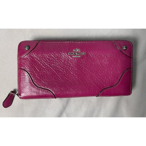 Coach Handbags - COACH PINK LEATHER ZIP-AROUND BIFOLD WALLET FULL BACK ZIP, GUNMETAL HARDWARE